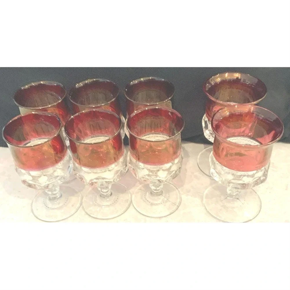 Tiffin Franciscan Kings Crown Thumb Print Ruby Flashed Water Goblets Set of 8